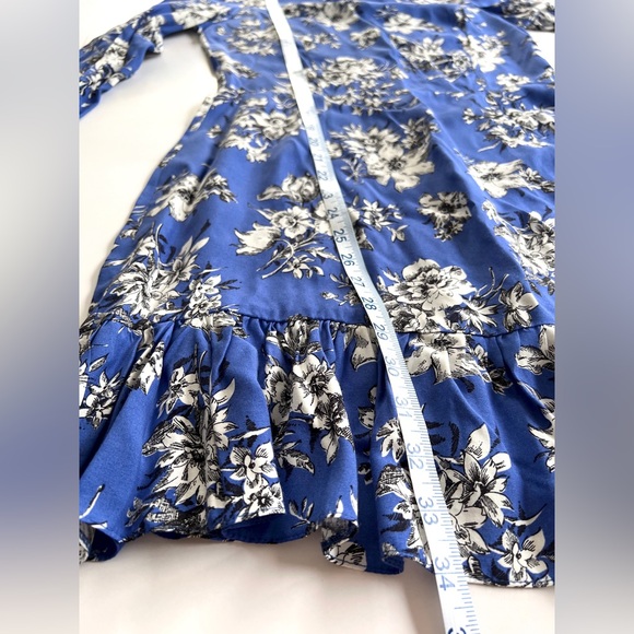 ✨NWT✨ ASOS FLORAL MINI DRESS LACE COLLAR LONGSLEEVE BLUE WHITE BLACK SIZE 6 - Picture 11 of 13
